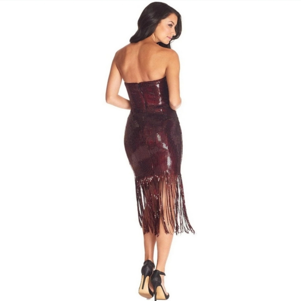 Dress the Population Jeanette Strapless Fringe Dress Small